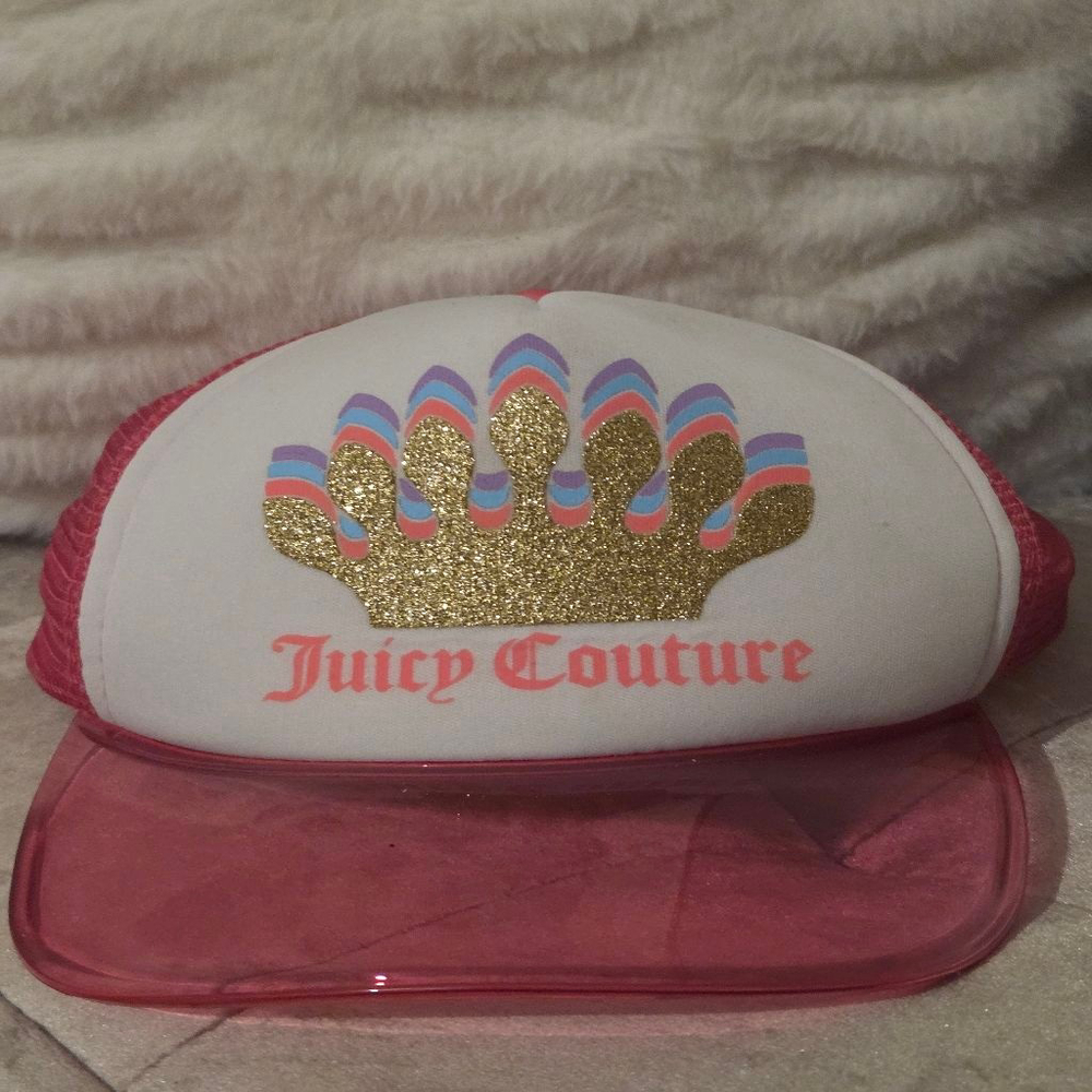 Girls Juicy Couture Pink White Crown Trucker Hat One Size